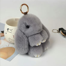 Load image into Gallery viewer, Jisensp Cute Fluffy Bunny Keychain Genuine Rabbit Fur Key Chains for Women Bag Toys Doll Pompom Keyring Christmas Gift bijoux