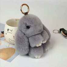 Load image into Gallery viewer, Jisensp Cute Fluffy Bunny Keychain Genuine Rabbit Fur Key Chains for Women Bag Toys Doll Pompom Keyring Christmas Gift bijoux