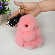 Load image into Gallery viewer, Jisensp Cute Fluffy Bunny Keychain Genuine Rabbit Fur Key Chains for Women Bag Toys Doll Pompom Keyring Christmas Gift bijoux