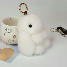 Load image into Gallery viewer, Jisensp Cute Fluffy Bunny Keychain Genuine Rabbit Fur Key Chains for Women Bag Toys Doll Pompom Keyring Christmas Gift bijoux