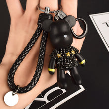 Load image into Gallery viewer, Handmade DIY Craft Rhinestone Cartoon Bomgom Bear Keychain Leather Rope Tassel Key Chain Gloomy Bag Charm Pendant Gift