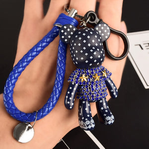 Handmade DIY Craft Rhinestone Cartoon Bomgom Bear Keychain Leather Rope Tassel Key Chain Gloomy Bag Charm Pendant Gift