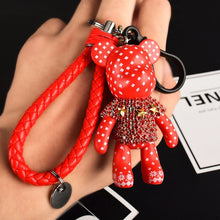 Load image into Gallery viewer, Handmade DIY Craft Rhinestone Cartoon Bomgom Bear Keychain Leather Rope Tassel Key Chain Gloomy Bag Charm Pendant Gift