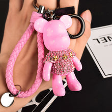 Load image into Gallery viewer, Handmade DIY Craft Rhinestone Cartoon Bomgom Bear Keychain Leather Rope Tassel Key Chain Gloomy Bag Charm Pendant Gift