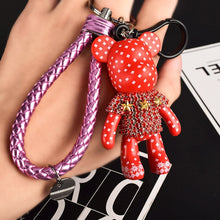 Load image into Gallery viewer, Handmade DIY Craft Rhinestone Cartoon Bomgom Bear Keychain Leather Rope Tassel Key Chain Gloomy Bag Charm Pendant Gift