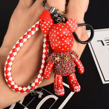 Load image into Gallery viewer, Handmade DIY Craft Rhinestone Cartoon Bomgom Bear Keychain Leather Rope Tassel Key Chain Gloomy Bag Charm Pendant Gift