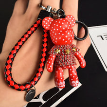 Load image into Gallery viewer, Handmade DIY Craft Rhinestone Cartoon Bomgom Bear Keychain Leather Rope Tassel Key Chain Gloomy Bag Charm Pendant Gift