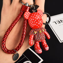 Load image into Gallery viewer, Handmade DIY Craft Rhinestone Cartoon Bomgom Bear Keychain Leather Rope Tassel Key Chain Gloomy Bag Charm Pendant Gift