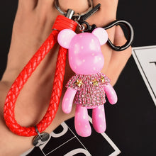 Load image into Gallery viewer, Handmade DIY Craft Rhinestone Cartoon Bomgom Bear Keychain Leather Rope Tassel Key Chain Gloomy Bag Charm Pendant Gift