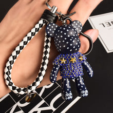 Load image into Gallery viewer, Handmade DIY Craft Rhinestone Cartoon Bomgom Bear Keychain Leather Rope Tassel Key Chain Gloomy Bag Charm Pendant Gift