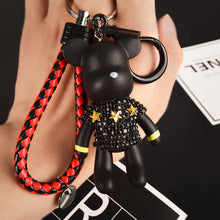 Load image into Gallery viewer, Handmade DIY Craft Rhinestone Cartoon Bomgom Bear Keychain Leather Rope Tassel Key Chain Gloomy Bag Charm Pendant Gift