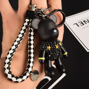 Handmade DIY Craft Rhinestone Cartoon Bomgom Bear Keychain Leather Rope Tassel Key Chain Gloomy Bag Charm Pendant Gift