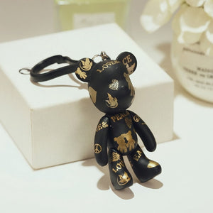 Handmade DIY Craft Rhinestone Cartoon Bomgom Bear Keychain Leather Rope Tassel Key Chain Gloomy Bag Charm Pendant Gift