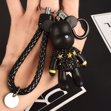 Load image into Gallery viewer, Handmade DIY Craft Rhinestone Cartoon Bomgom Bear Keychain Leather Rope Tassel Key Chain Gloomy Bag Charm Pendant Gift