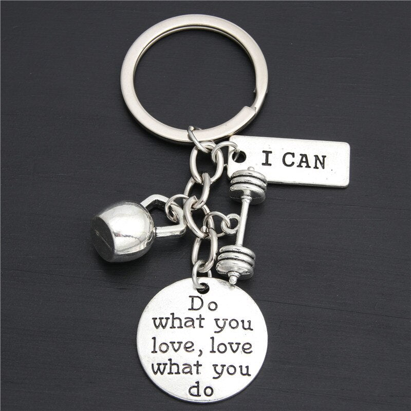 1pc I Can Keychain Weight Lifter Key Ring Barbell Weight Charms Fitness Jewelry Gift For Lifter Strong Man E2030